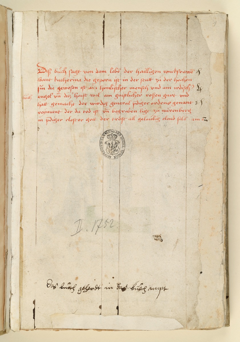 Textseite. Raimund, Das Leben der Hl. Katharina von Siena (geschrieben von der Nonne Elisabeth Warüssin)