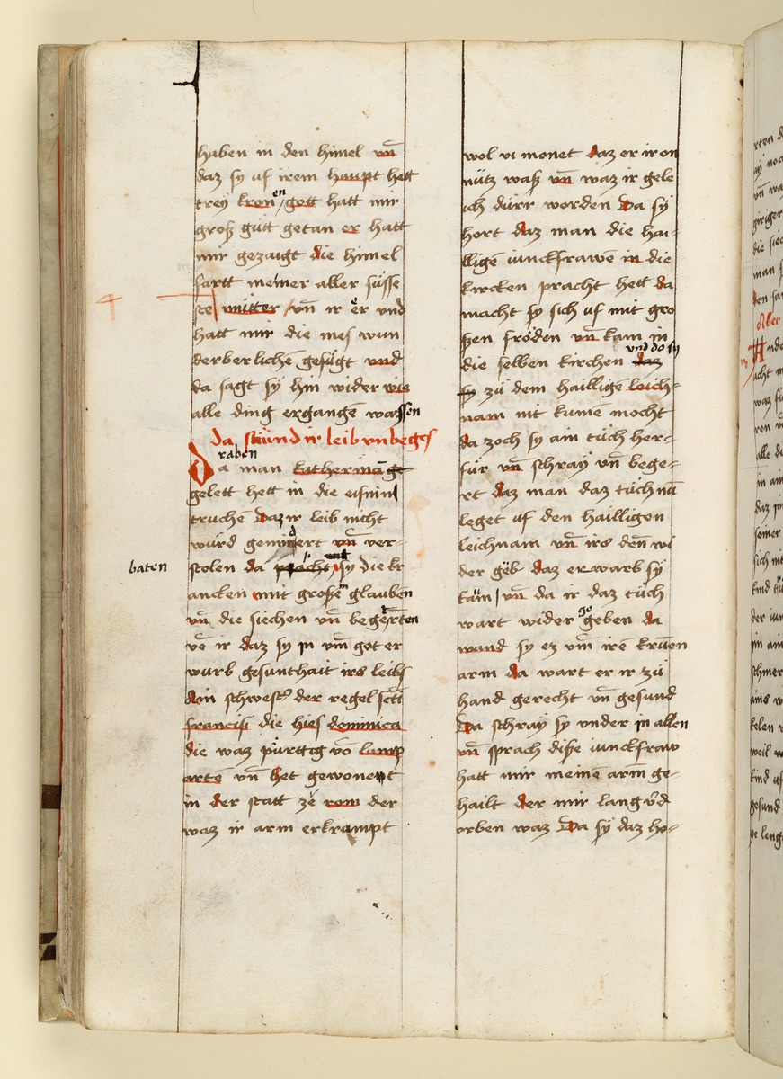 Textseite. Raimund, Das Leben der Hl. Katharina von Siena (geschrieben von der Nonne Elisabeth Warüssin)