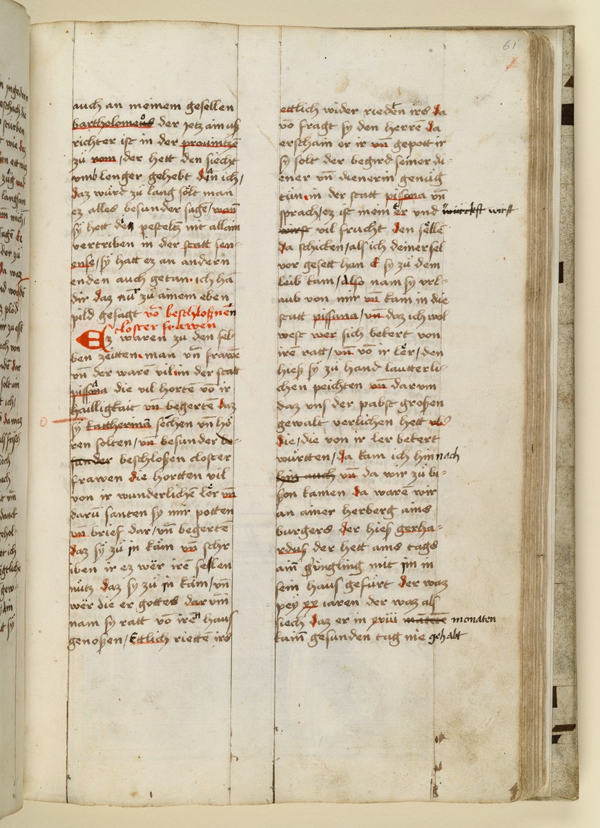Textseite. Raimund, Das Leben der Hl. Katharina von Siena (geschrieben von der Nonne Elisabeth Warüssin)