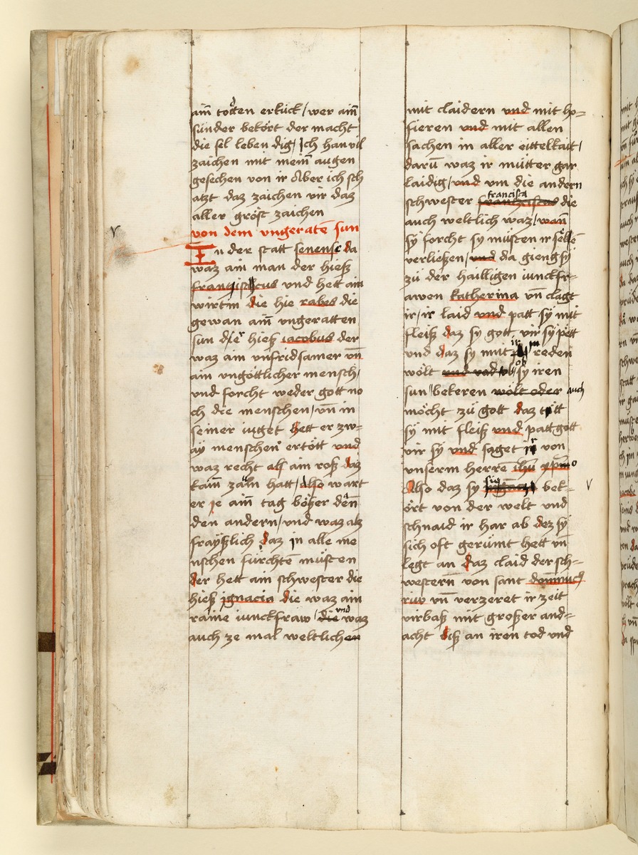 Textseite. Raimund, Das Leben der Hl. Katharina von Siena (geschrieben von der Nonne Elisabeth Warüssin)