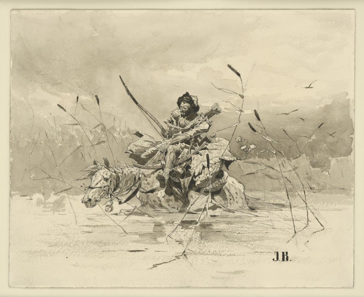 Tatar durch eine Fluss reitend
