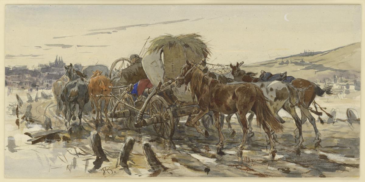 Polnische Bauernfuhrwerke auf der Landstraße