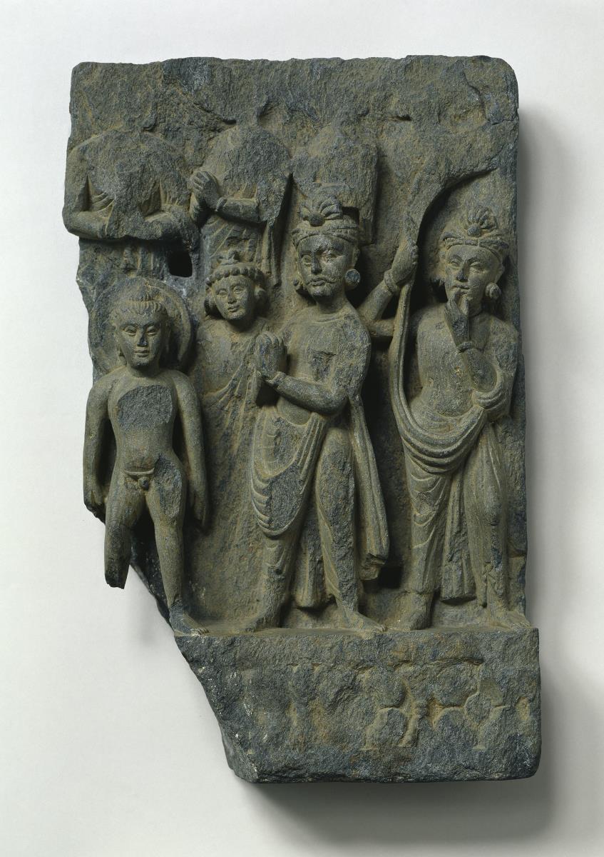 Erzählende Szene (Fragment): Die sieben Schritte des neu geborenen Siddhartha Gautama