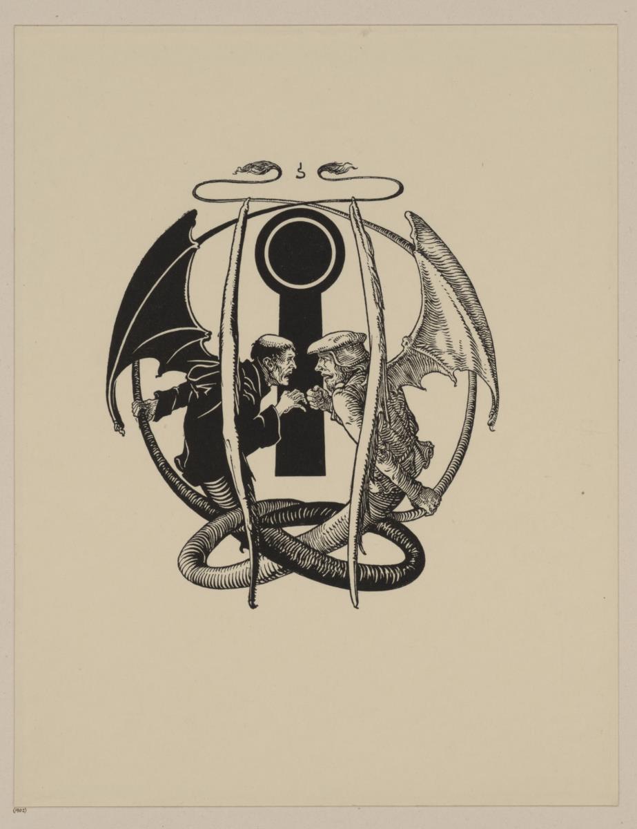 Zwei Teufelswesen. Illustration für: Heinrich Boos. Geschichte der rheinischen Städtekultur von ihren Anfängen bis zur Gegenwart mit besonderer Berücksichtigung der Stadt Worms. Berlin: Stargardt 1897