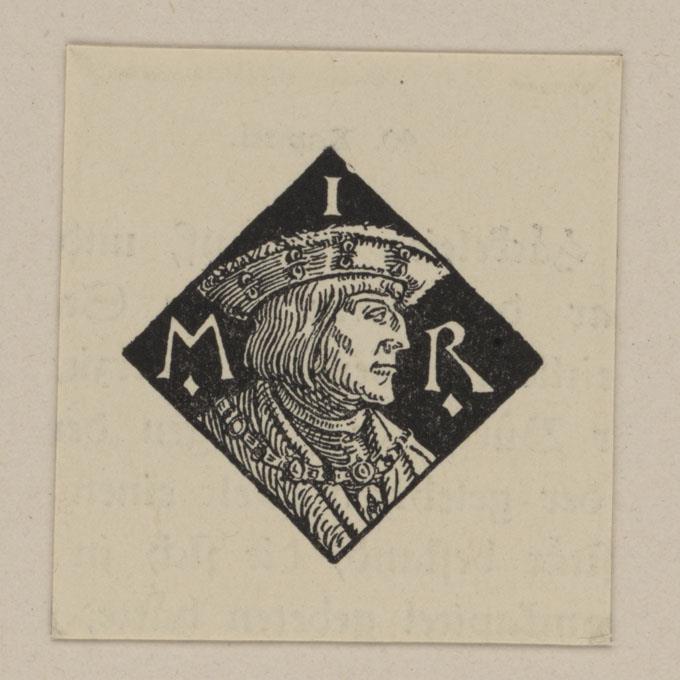 Männerbildnis I M R. Vignette für: Heinrich Boos. Geschichte der rheinischen Städtekultur von ihren Anfängen bis zur Gegenwart mit besonderer Berücksichtigung der Stadt Worms. Teil 4, Berlin: Stargardt 1901
