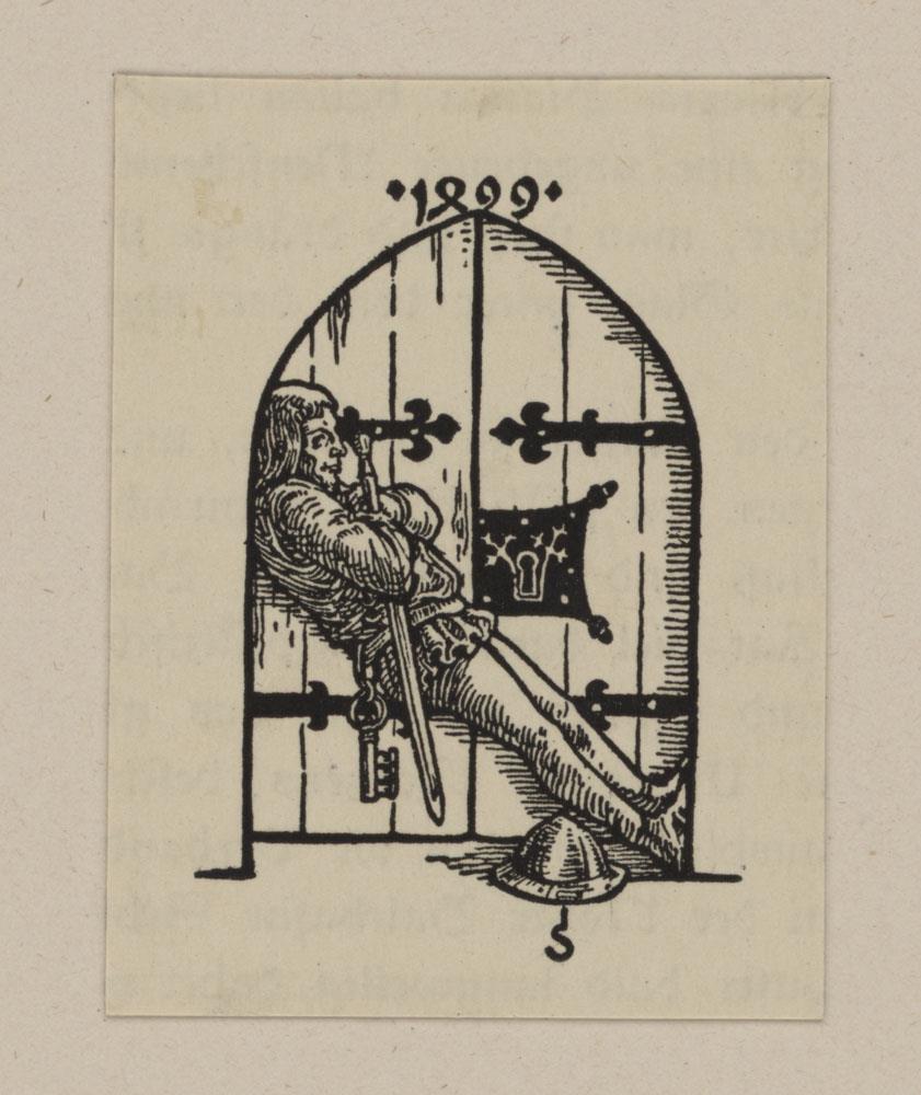Torwächter. Vignette für: Heinrich Boos. Geschichte der rheinischen Städtekultur von ihren Anfängen bis zur Gegenwart mit besonderer Berücksichtigung der Stadt Worms. Teil 4, Berlin: Stargardt 1901