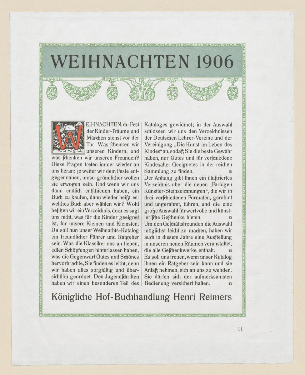 Weihnachten 1906, Königliche Hof-Buchhandlung Henri Reimers (im Musterheft Vogeler-Zierat)