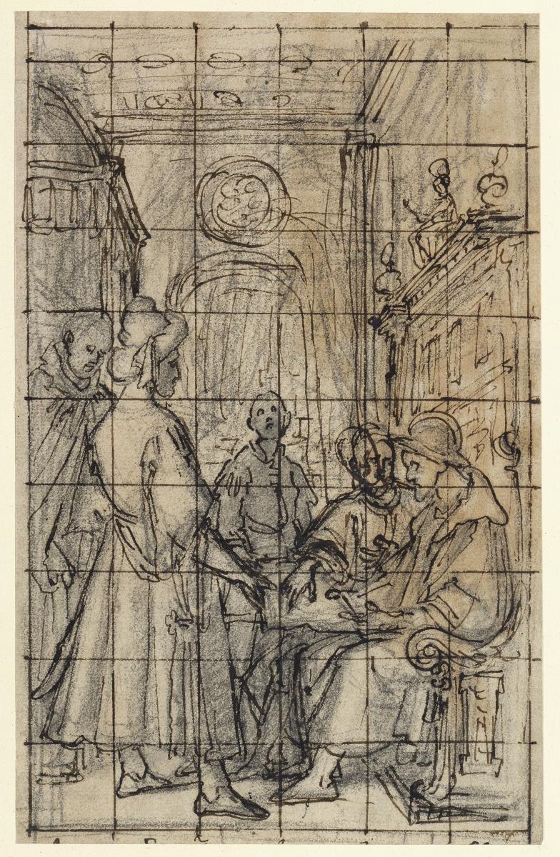 Entwurf für das Bild "Michelangelo empfängt die Gesandten des türkischen Sultans"