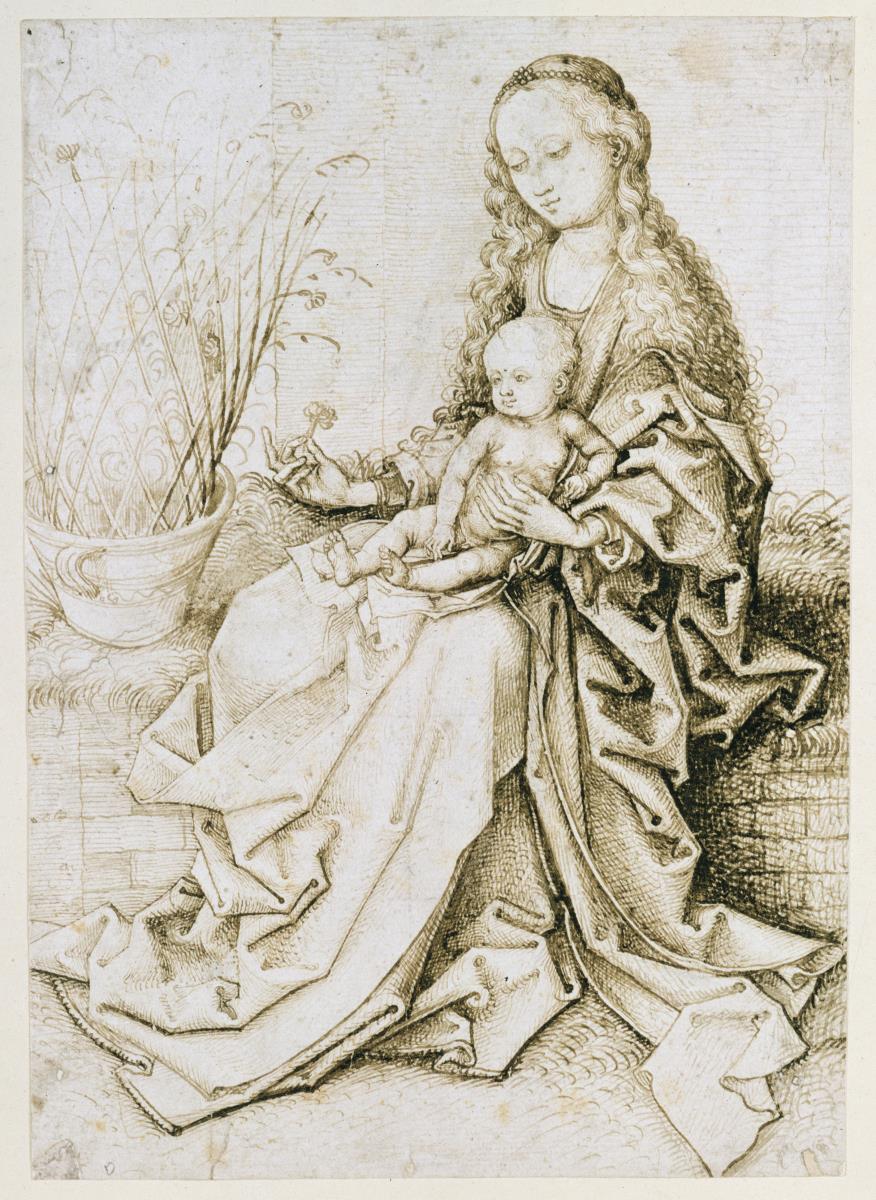 Madonna auf der Rasenbank mit einem Nelkenstock