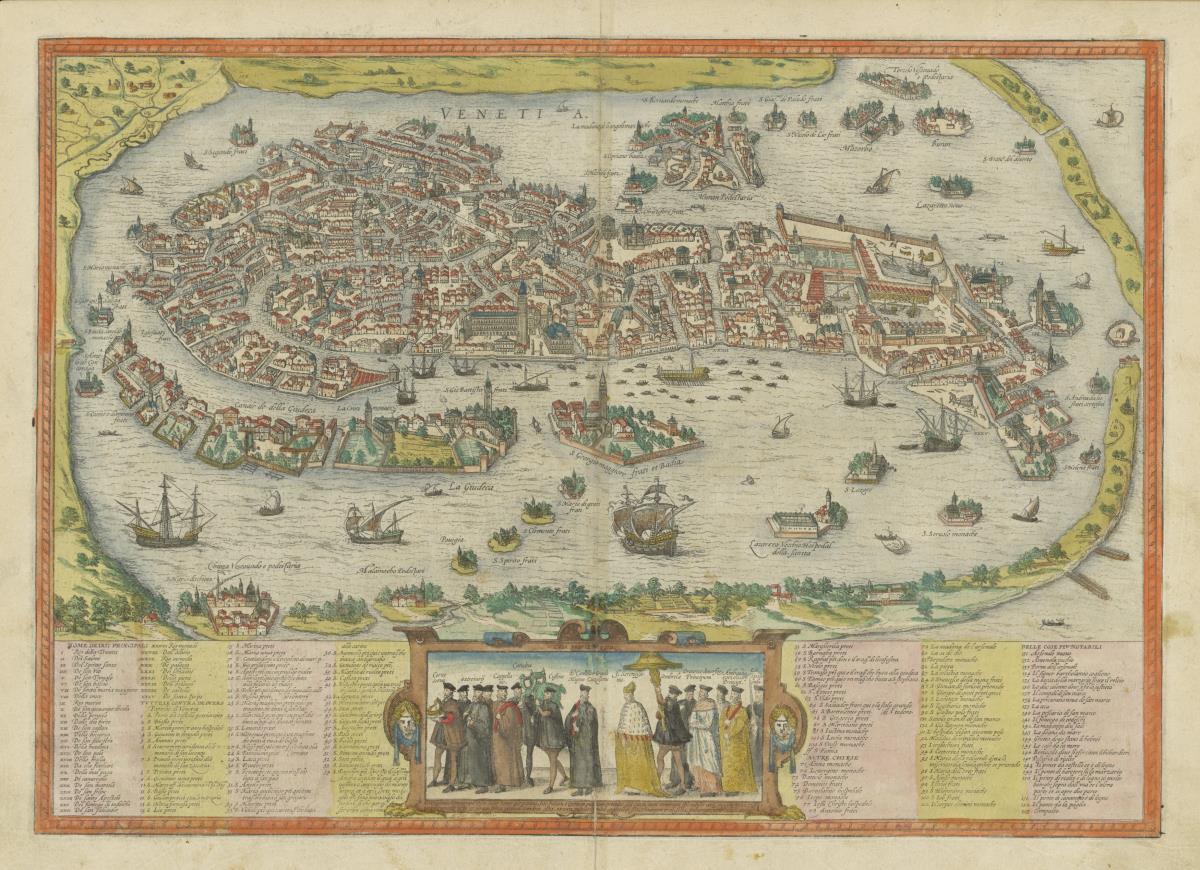 Vogelschau auf Venedig. In: Georg Braun: Beschreibung und Contrafactur der vornembsten Stät der Welt. Köln 1572