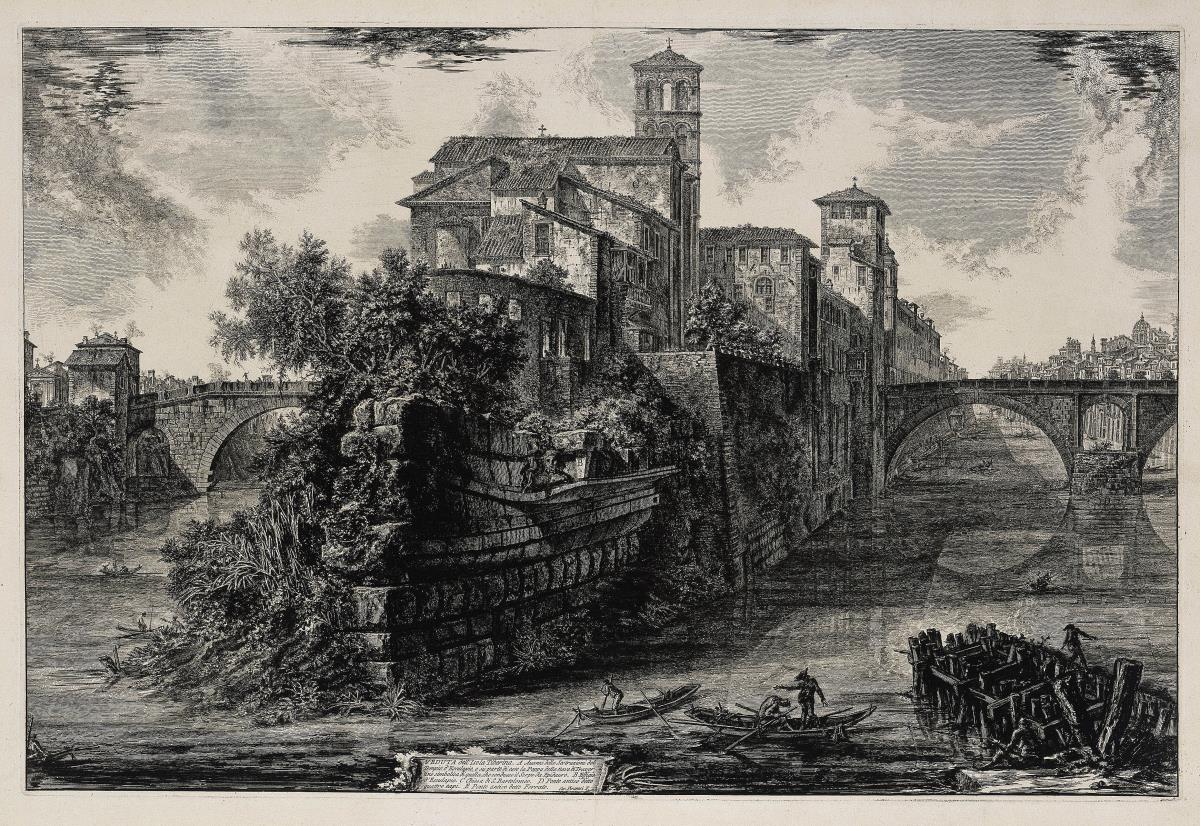 Ansicht der Tiberinsel (aus: Vedute di Roma)