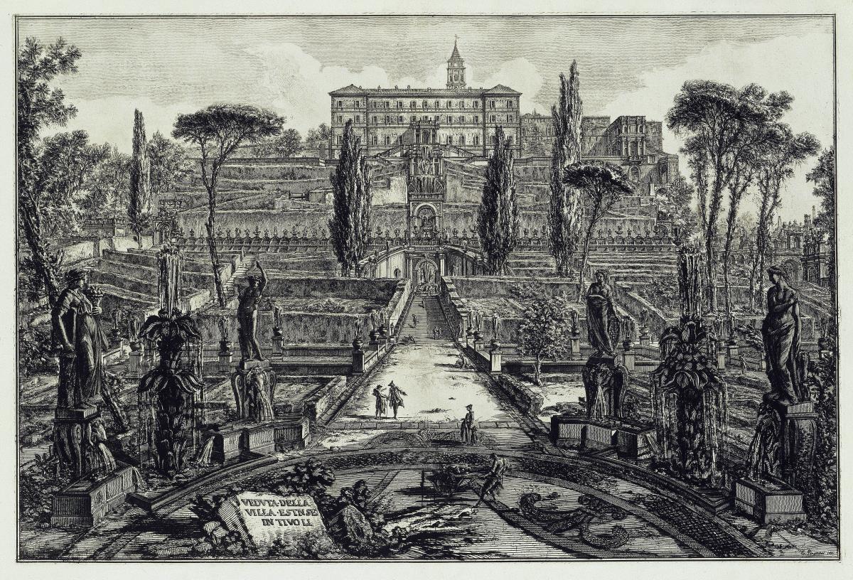 Ansicht der Villa d'Este in Tivoli (aus: Vedute di Roma)