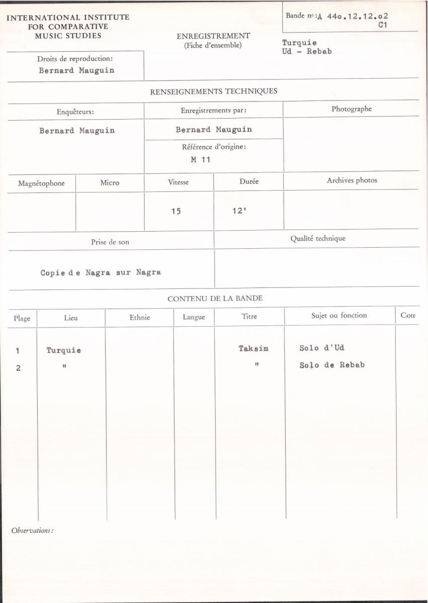 Turquie / Ud - Rebab
