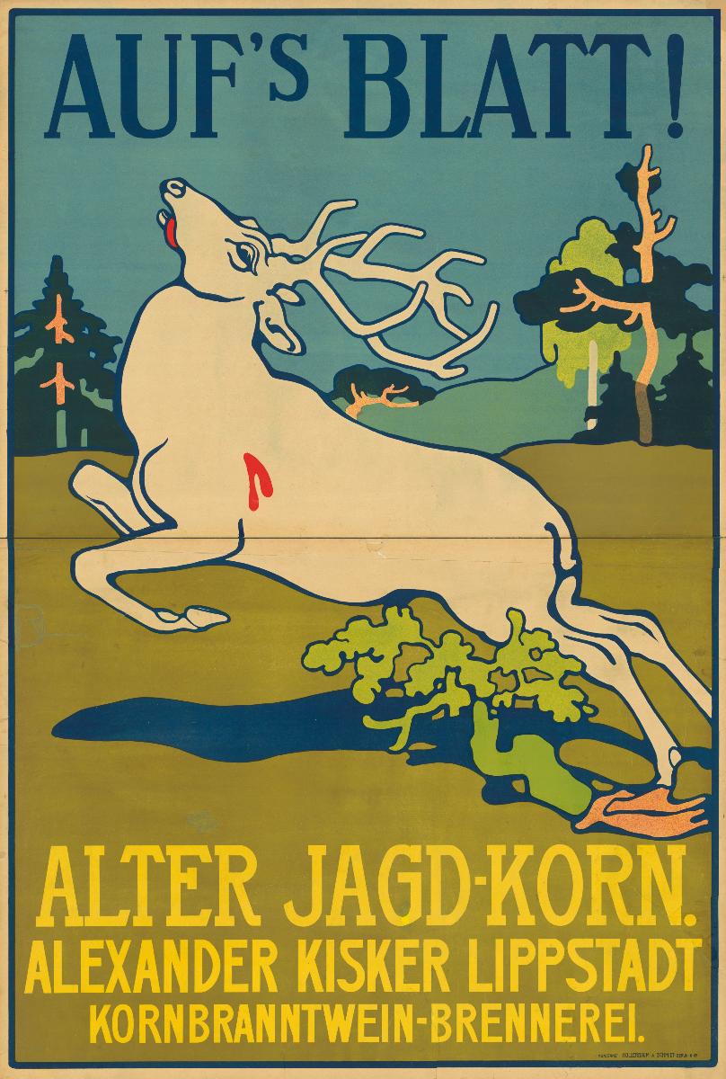 Aufs Blatt. Alter Jagd-Korn Alexander Kisker Lippstadt Kornbranntwein-Brennerei