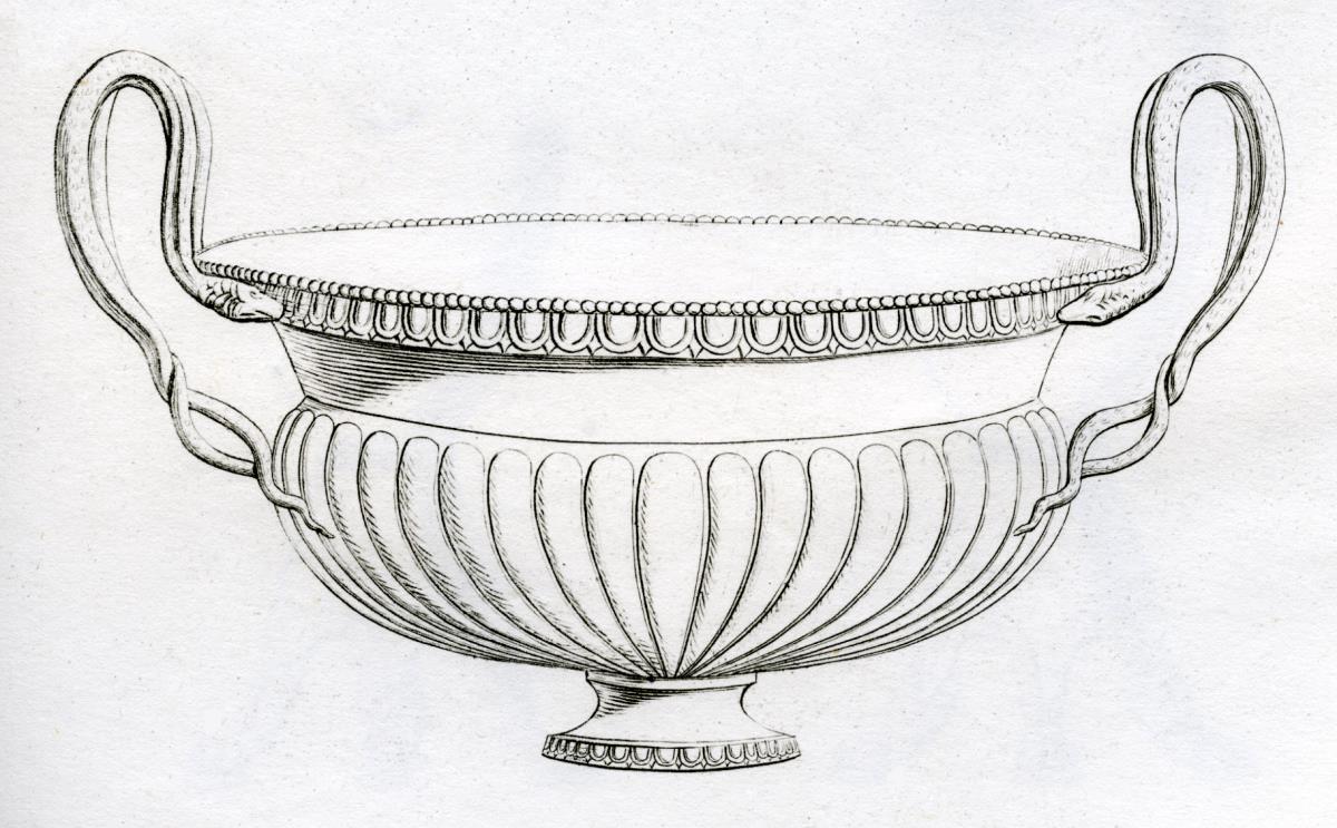 Abguss eines großen pompejanischen Beckens mit Schlangenhenkeln (modern)