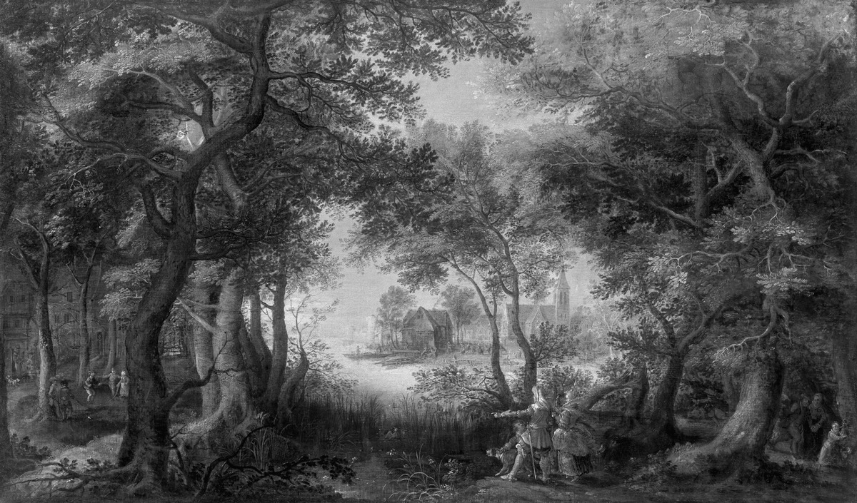 Flußlandschaft mit Laubwald