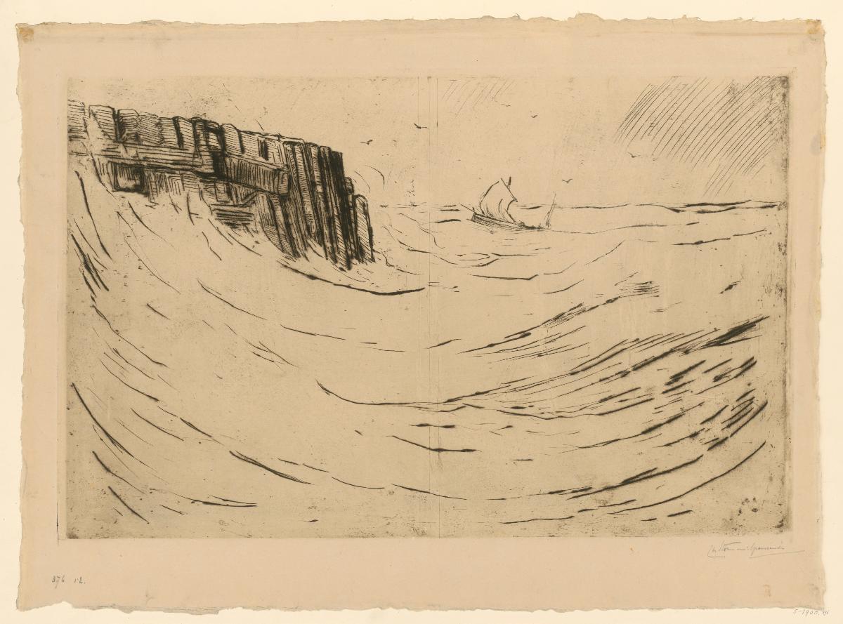Die große Welle am Kai, 1. Zustand