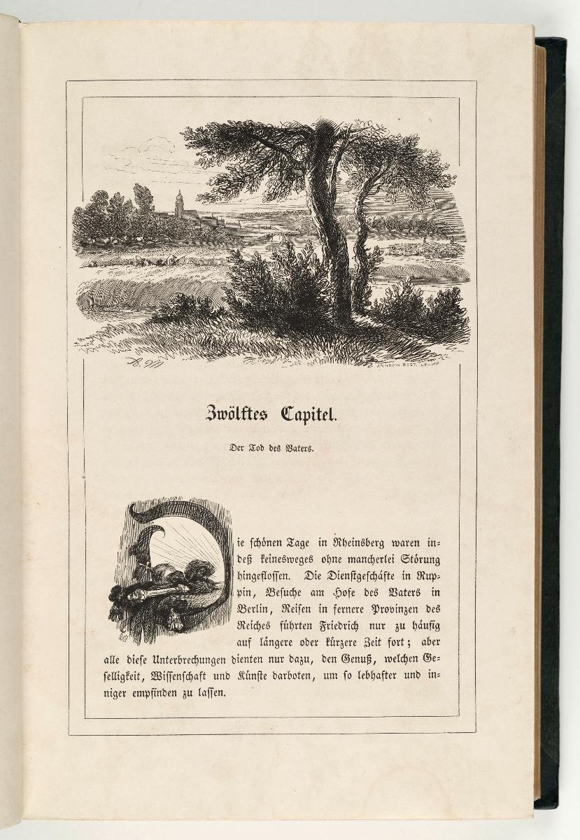 Fruchtbare Landschaft mit Schnittern und Schafherde sowie Initiale "D". zu Kugler "Geschichte Friedrich des Großen", S.131