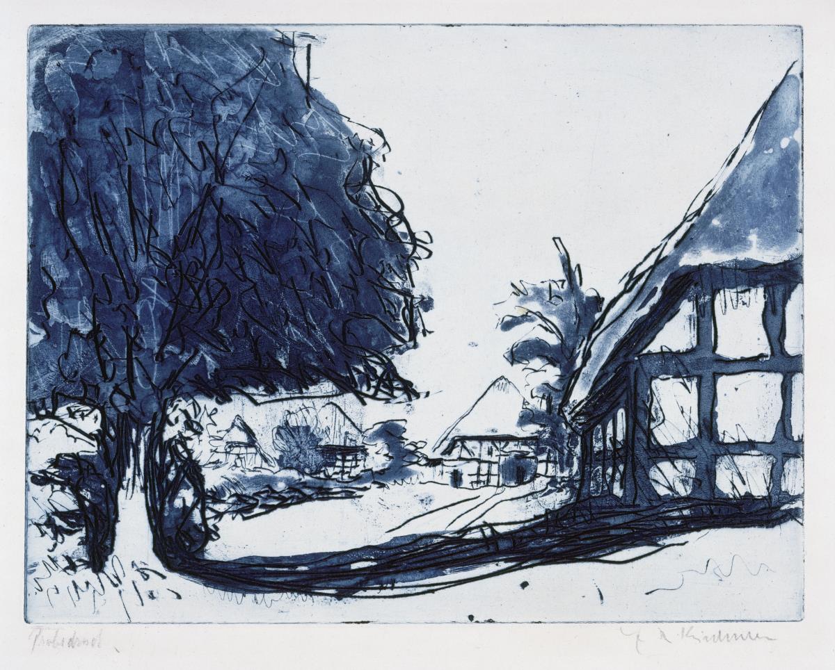 Fehmarnhäuser mit großem Baum