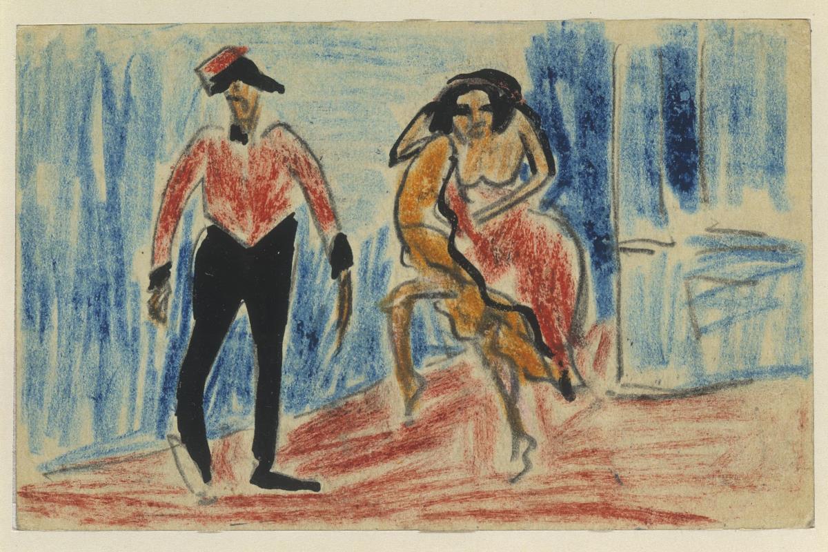Mann und Frau (Tänzerpaar) (Postkarte an Maschka Mueller)