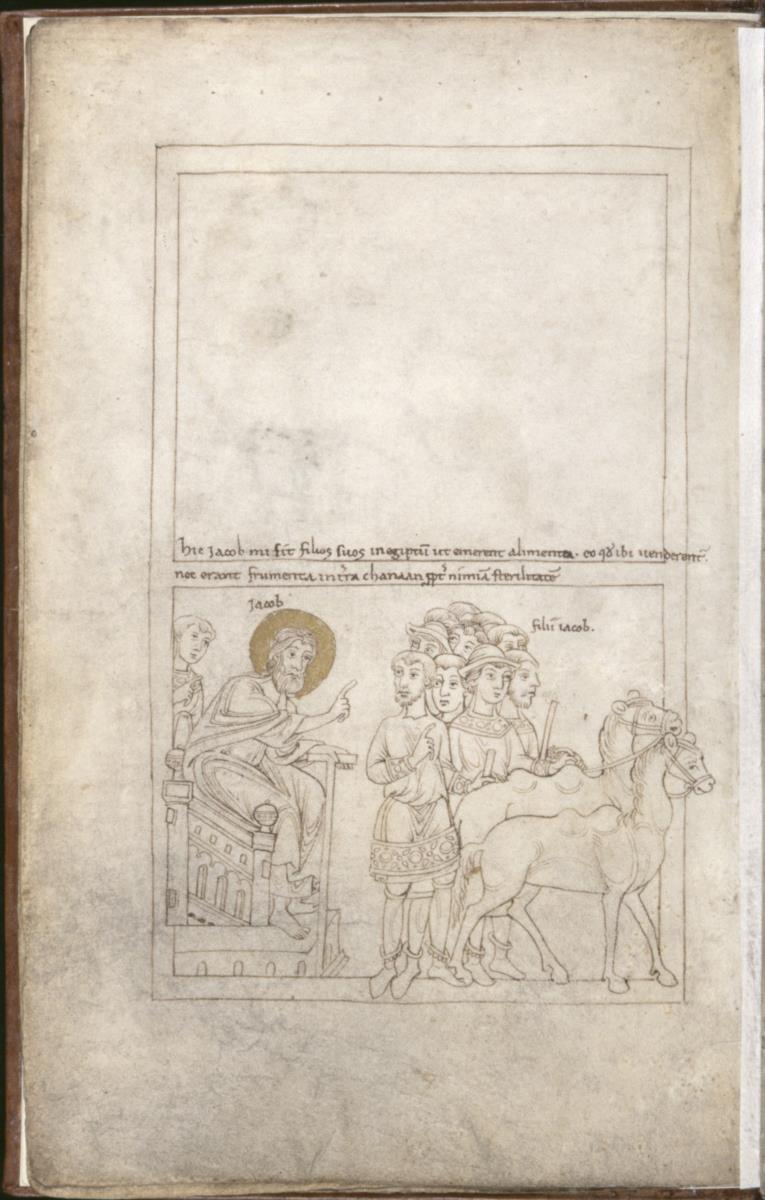 Fragment eines Psalteriums, Bl. 6 verso - Jakob schickt seine Söhne nach Ägypten