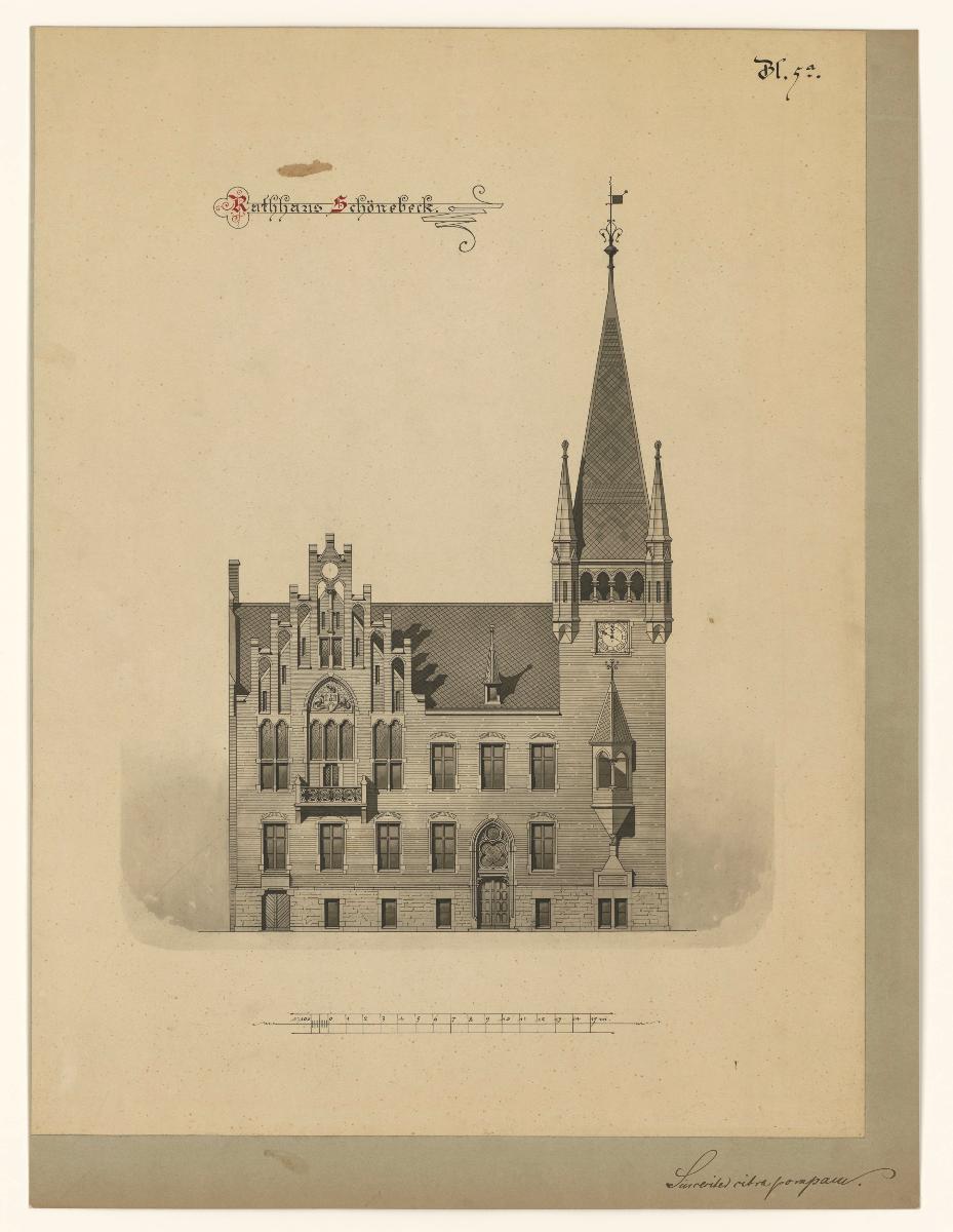 Wettbewerbsentwurf Rathaus Schönebeck, Ansicht am Markt, Blatt 5a