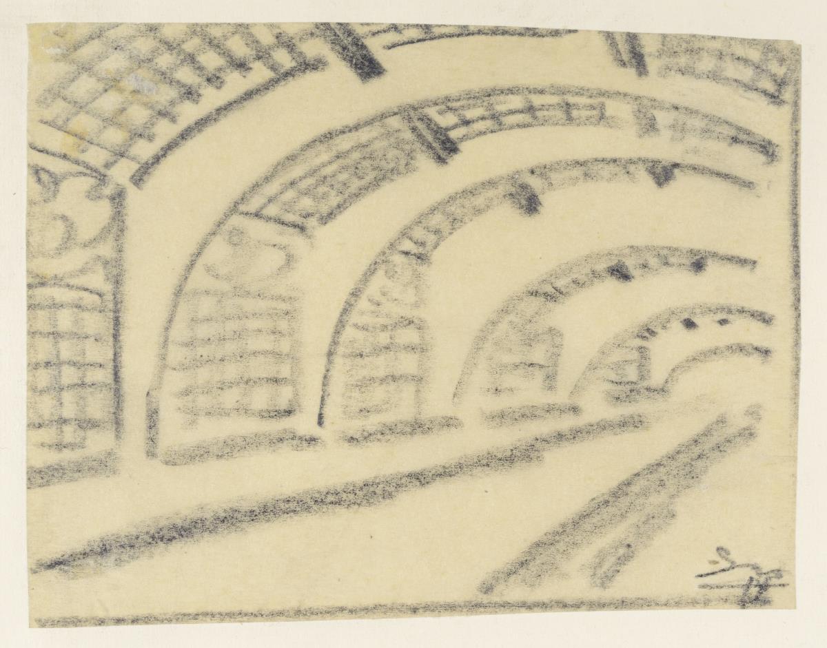 Imaginäre Skizze, Variationen von Hallenbauten, Bahnhof