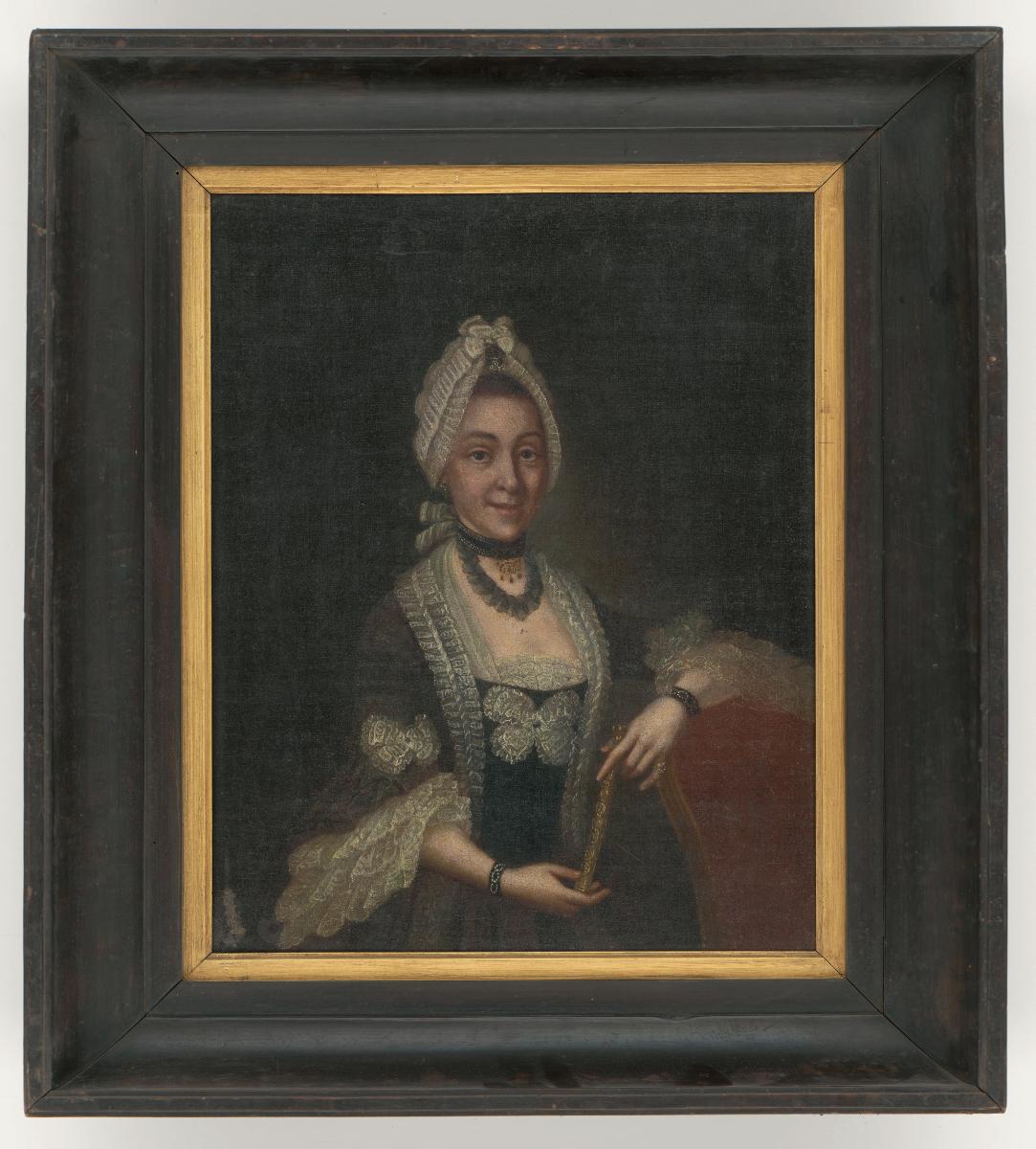 Porträt einer Frau in Schoßjacke und Dormeuse