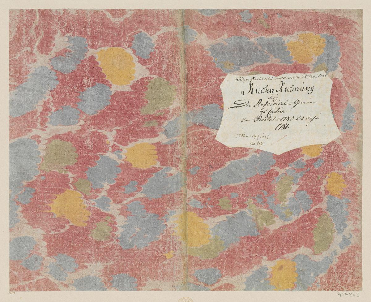 Kammmarmorpapier (Einband für eine Akte mit Etikett, 1780/81)