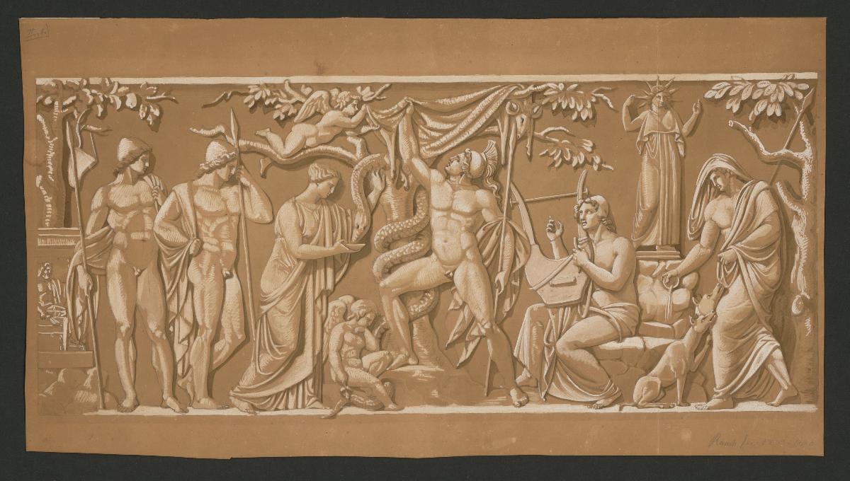 Jason erbeutet mit Hilfe von Medea das goldene Vlies (Komposition mit 8 figürlichen Darstellungen)