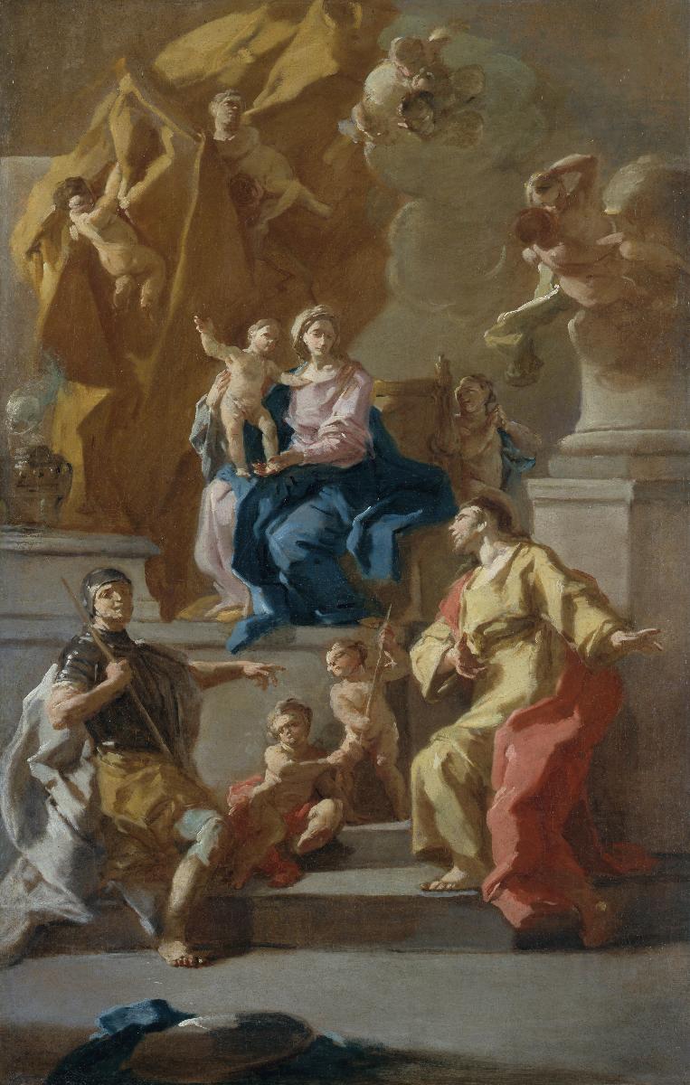 Thronende Madonna mit dem Christuskind, Engeln und zwei Heiligen