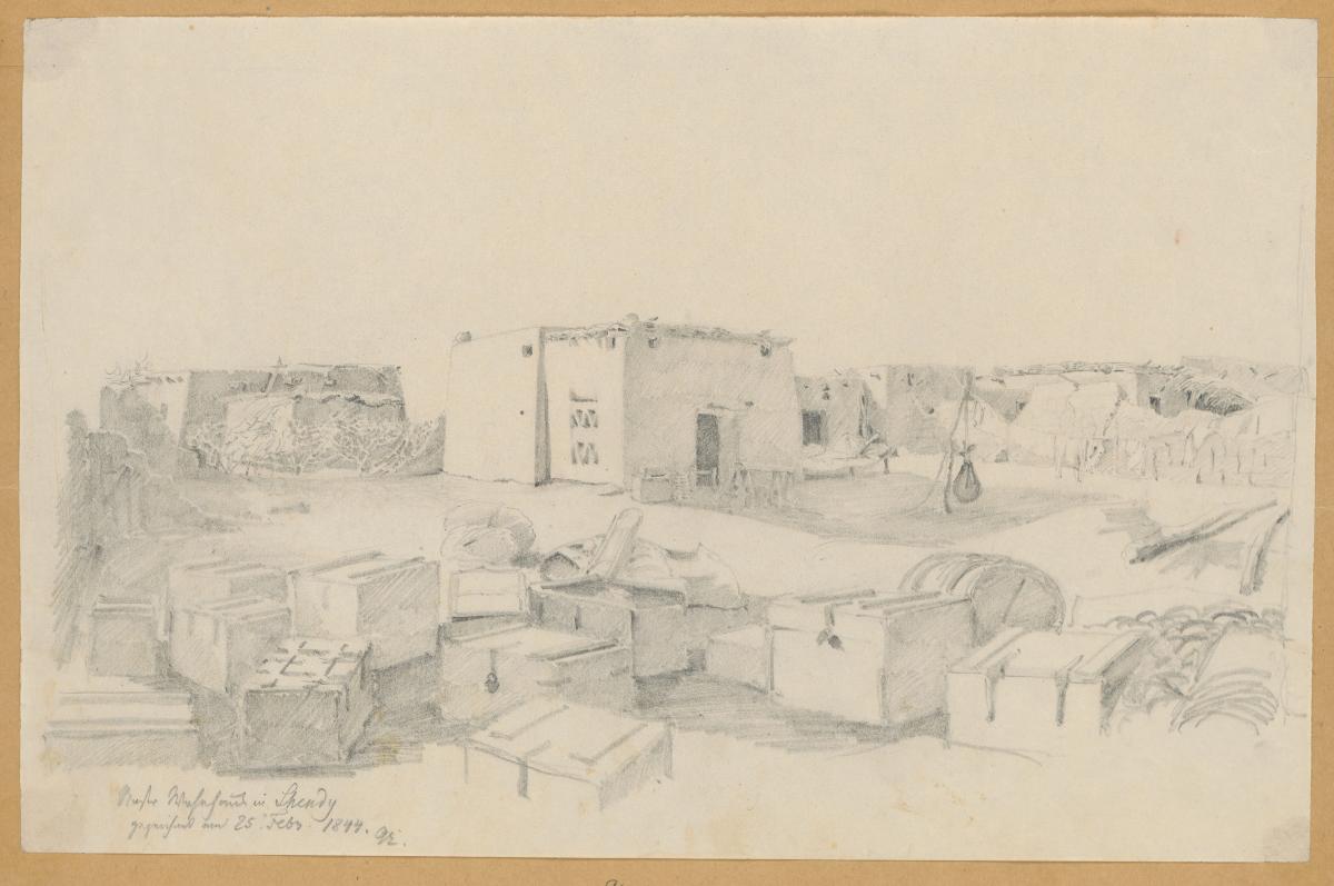 Ägypten-Expedition, Shendy, Wohnhaus der Expeditionsteilnehmer mit Gepäck