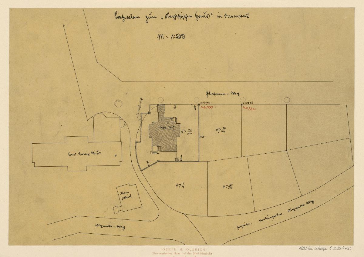 Mathildenhöhe, Darmstadt, Oberhessisches Haus, Lageplan 1:500