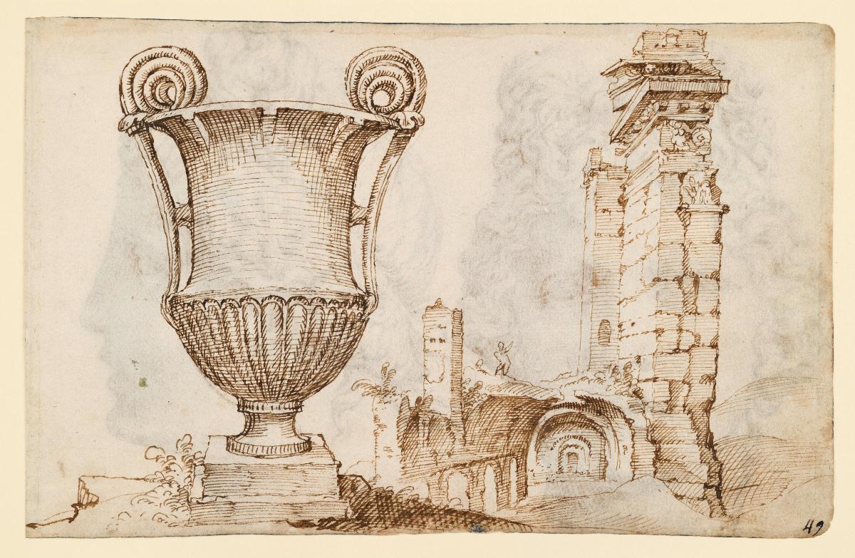 Cantharus von Santa Cecilia in Trastevere und Frontispizio di Nerone