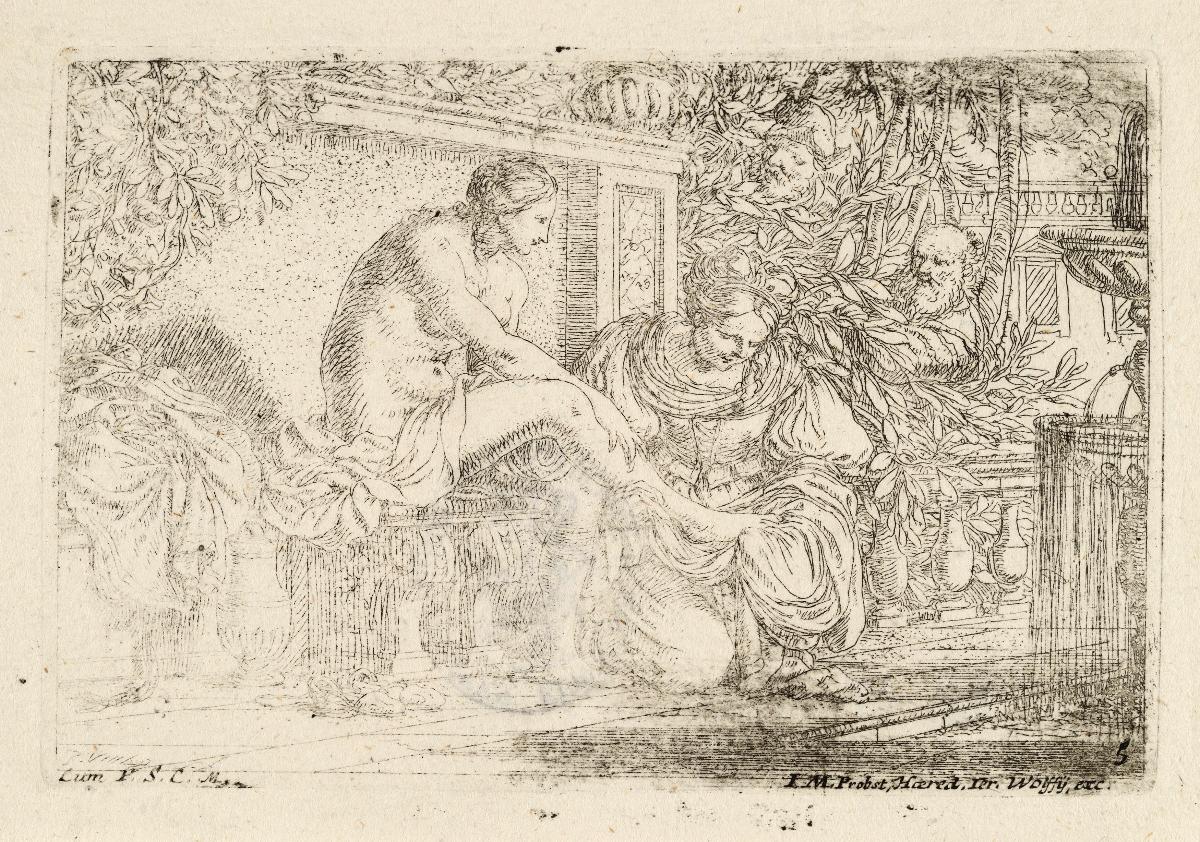 Susanna im Bade mit der Magd, von den beiden Alten belauscht