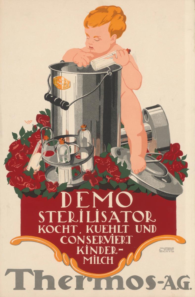 Demo Sterilisator kocht, kühlt und konserviert Kindermilch. Thermos-A.G.