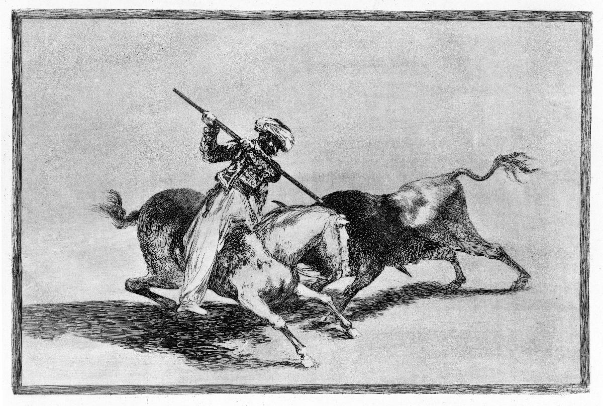 El animoso Gazul es el primero que lanceó toros en regla / 
Der temperamentvolle Gazul ist der Erste, der Bullen richtig aufspießt (Tauromaquia 5)