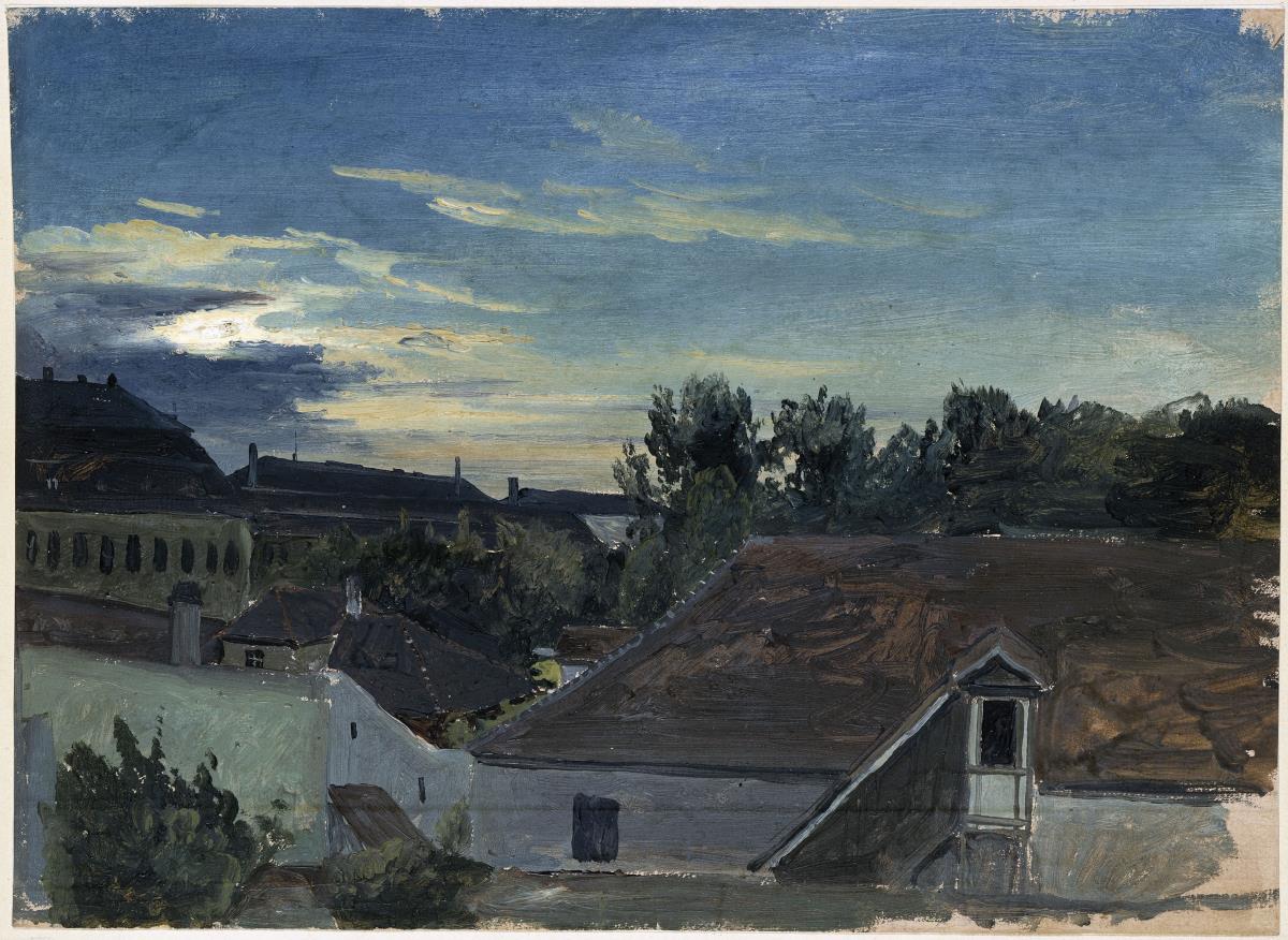 Blick über Berliner Dächer bei Abendlicht
