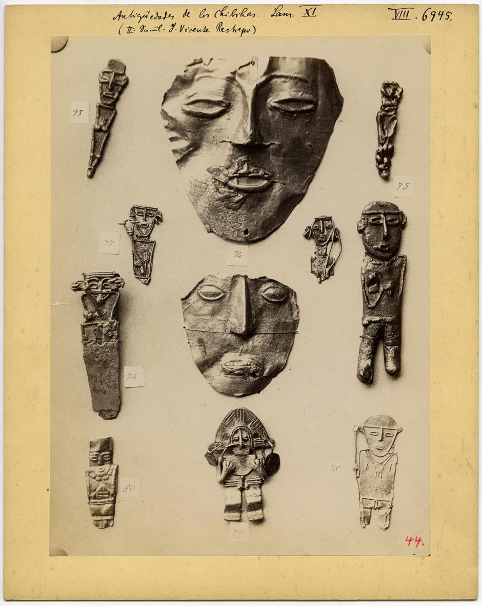 Goldobjekte aus der II. Sammlung Vicente Restrepo Lam. XI Antigüedades de los Chibchas