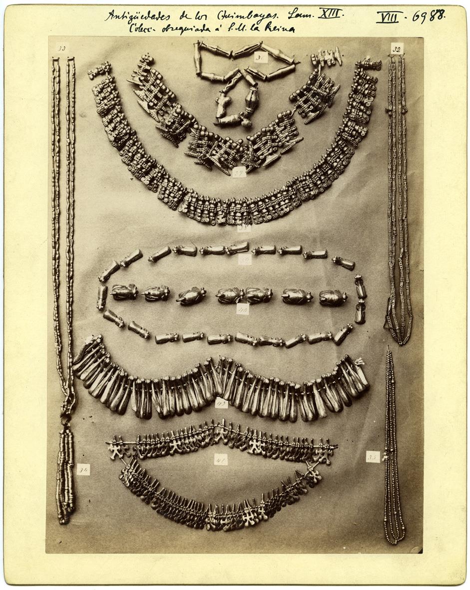 Goldketten aus der Sammlung obsequiada á S.M. la Reina Lam. XIII, Antigüedades de los Quimbayas