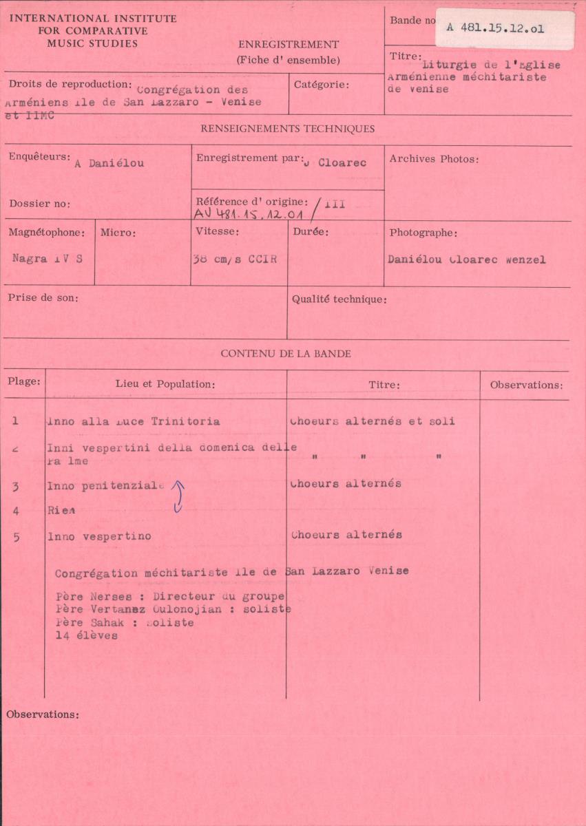 Liturgie de l'Eglise Arménienne Méchitariste de Venise