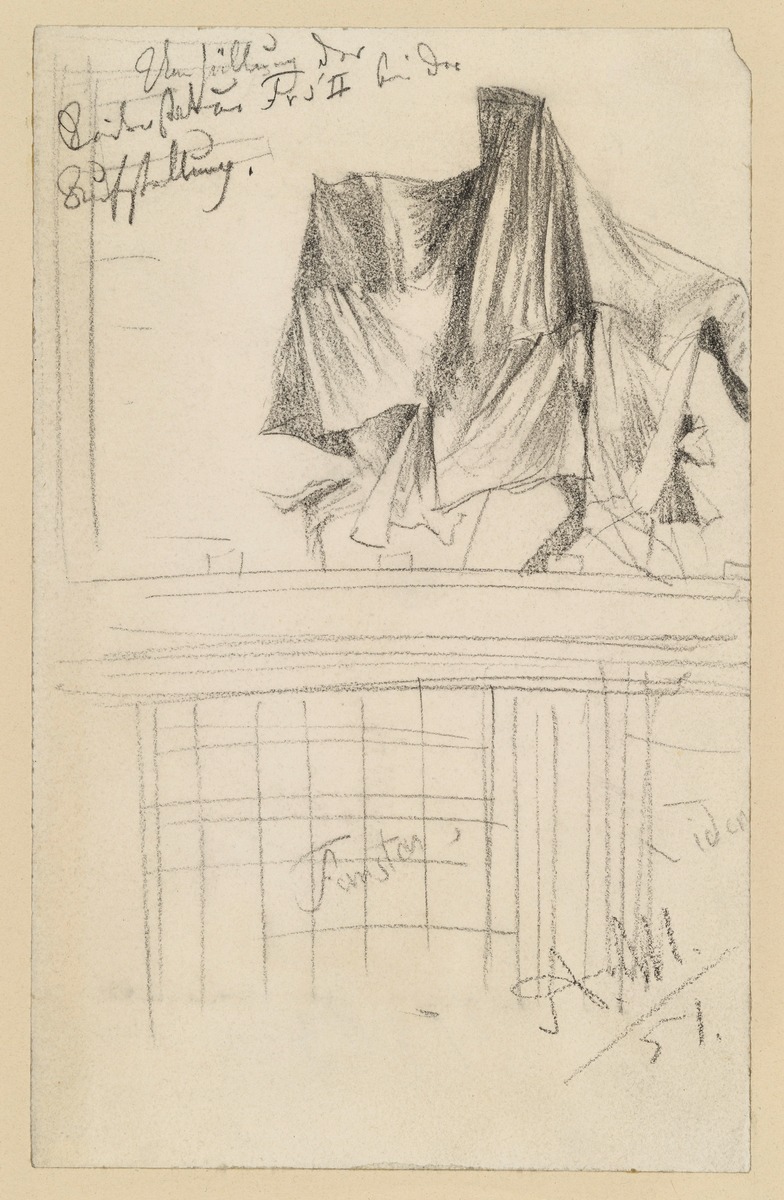 Umhüllung der Reiterstatue Friedrichs II. bei der Aufstellung