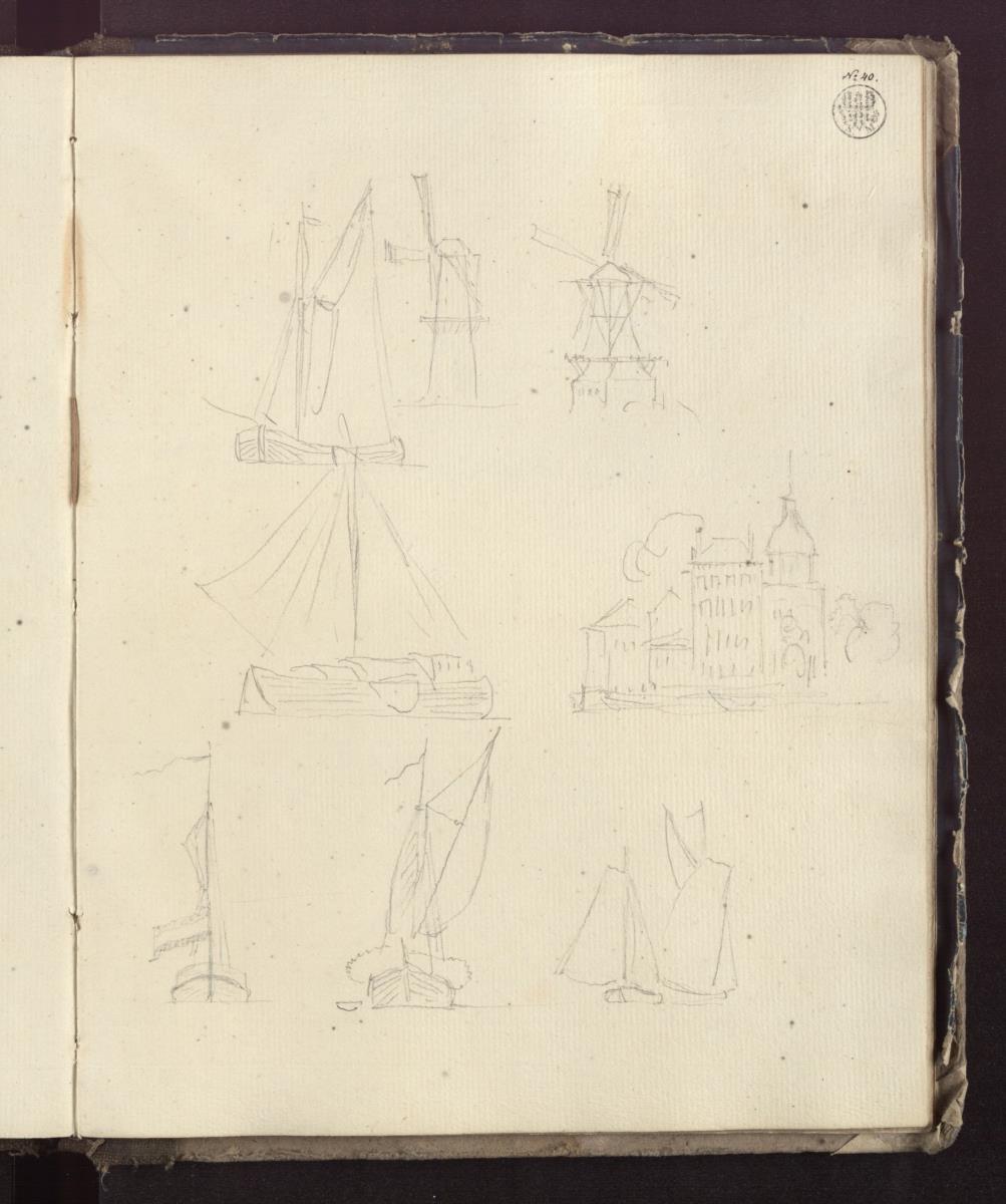 Segelschiffe & Windmühlen & Ansicht einer holländischen Stadt