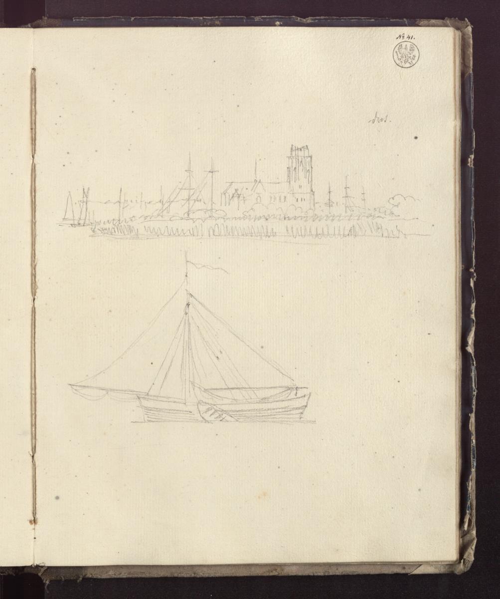 Ansicht von Dordrecht. Ein Segelschiff