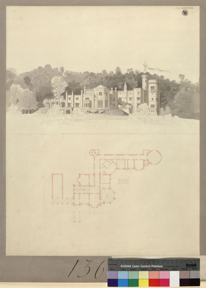 Potsdam. Schloss Babelsberg. Ansicht und Grundriss