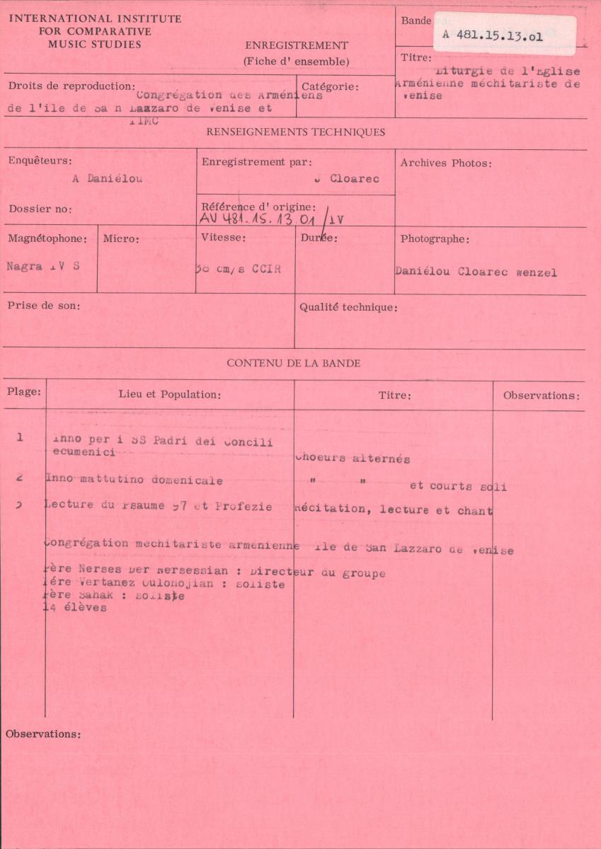 Liturgie de l'Eglise Arménienne Méchitariste de Venise