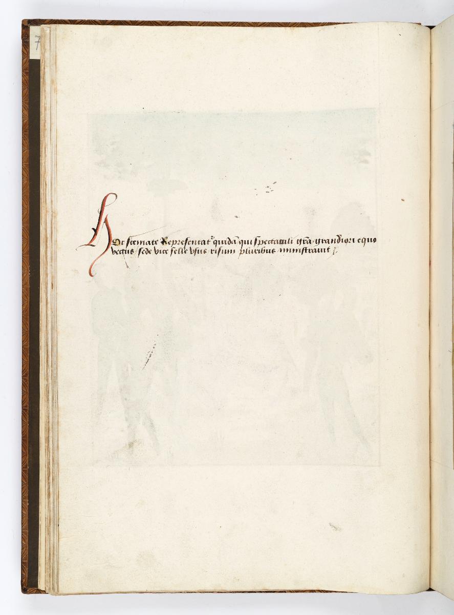Einzug der Johanna von Kastilien in Brüssel am 9. Dezember 1496: Kommentar zu Narr mit Narrenszepter und Blasebalg reitet auf einem Stuhl auf dem Rücken eines Schimmels. Im Hintergrund ein Schloss