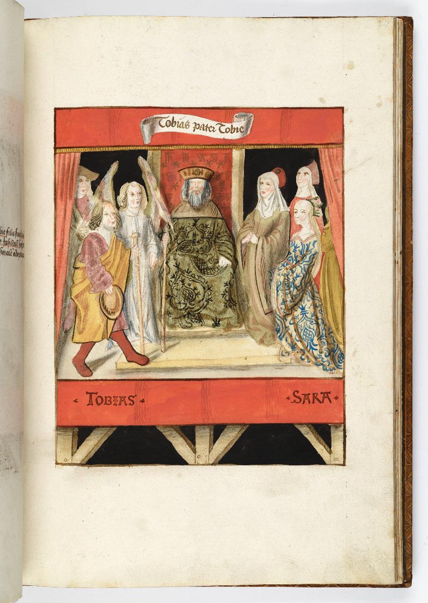 Einzug der Johanna von Kastilien in Brüssel am 9. Dezember 1496: Lebende Bilder: Vermählung von Sara und Tobias vor dem blinden Tobit. Hinter Tobias der Engel