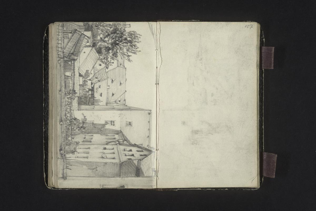 Ausblick auf Häuser, Höfe und Gärten