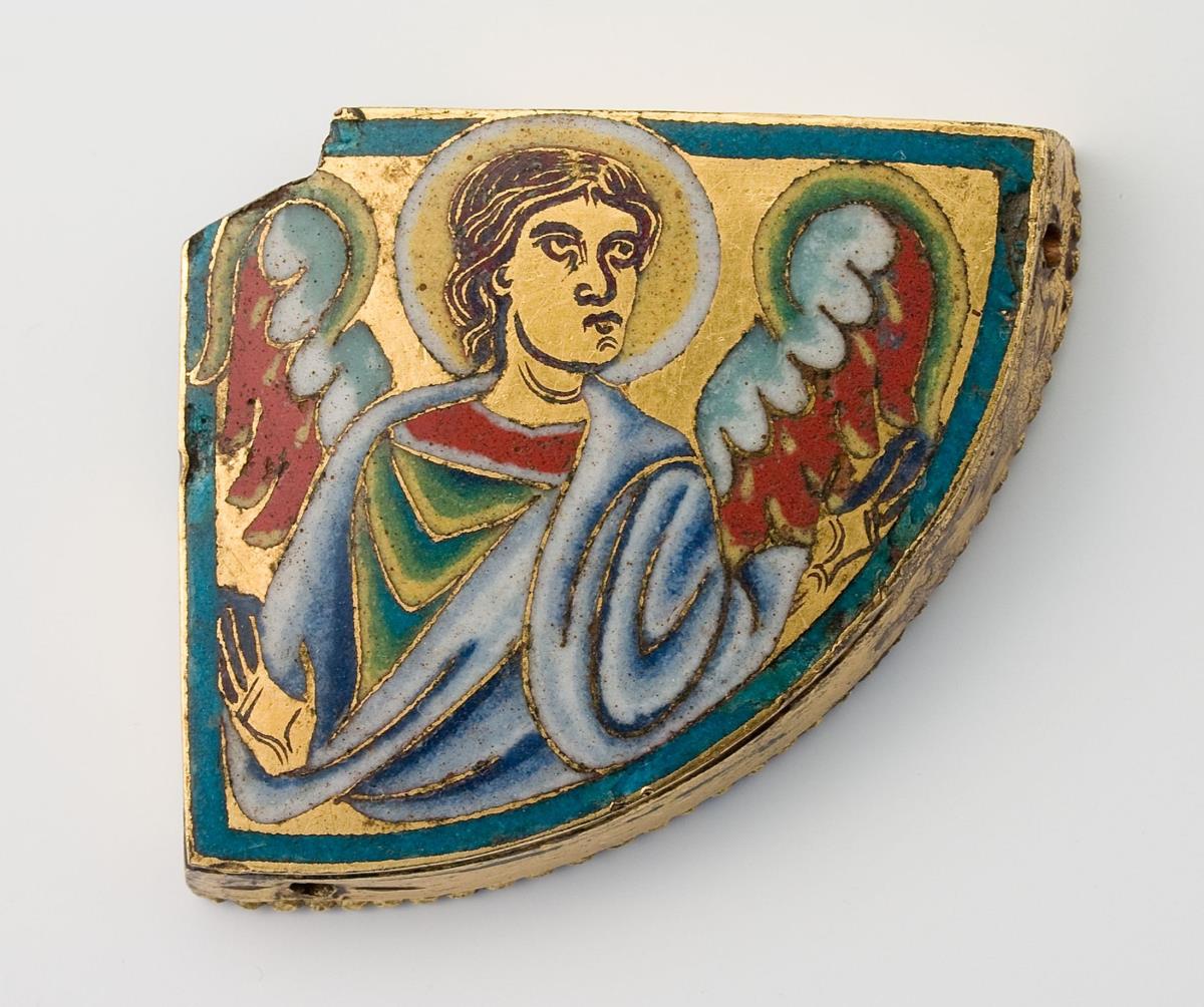 Grubenschmelzplatte mit Halbfigur eines Engels